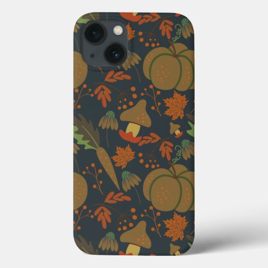 Coques Case-Mate iPhone Seamless pattern Pumpkin & carrot dark background (Verso)