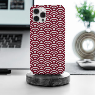 Coque iPhone 15 Pro Max Seigaiha, Vagues, Japonais, Bourgogne et Blanc