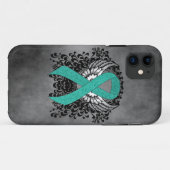 Coques Case-Mate iPhone Sensibilisation turquoise au soutien du carbone (Dos (Horizontal))