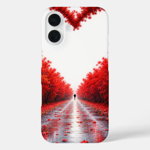 Coques iPhone 16 Sentier forestier en forme de cœur rouge – Concept