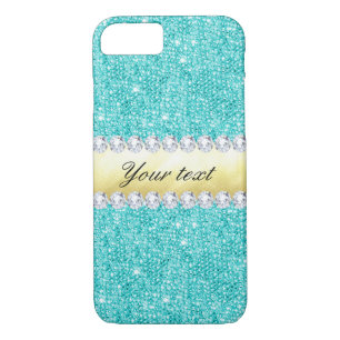 Etui iPhone Case-Mate Séquences turquoises personnalisées Diamants d'or