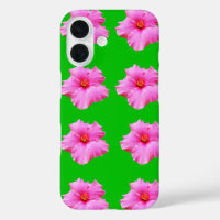 "Sérénité pétale : Hibiscus rose sur toile verte