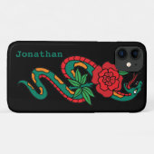 Coques Case-Mate iPhone Serpent enveloppé autour d'une rose rouge, tatouag (Dos (Horizontal))