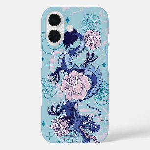 Coques iPhone 16 Serpent Skybound - Floral de Dragon Bleu
