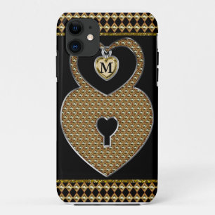 Coque Case-Mate Pour iPhone Serrure d'or de coeur avec le monogramme de charme