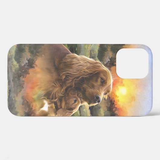 Coques Case-Mate iPhone setter irlandais avec chiot (Verso (horizontal))