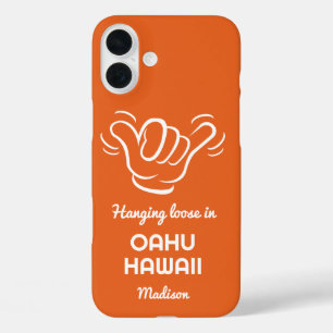 Coques iPhone 16 Plus Shaka de nom, emplacement et couleur personnalisés