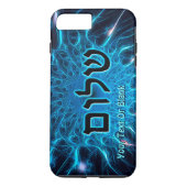 Coques Case-Mate iPhone Shalom sur fond fractal bleu (Dos)