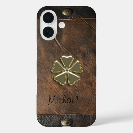 Coques Case-Mate iPhone Shamrock d'or St.Patrick`s Day, Cuir Brown (Verso)