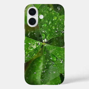Coques iPhone 16 Shamrock irlandais avec gouttelettes d'eau