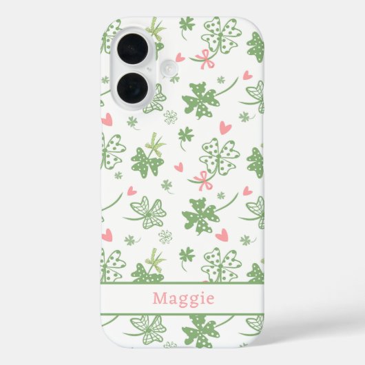 Coques Case-Mate iPhone Shamrocks mignons avec des vaches et des coeurs ro (Verso)