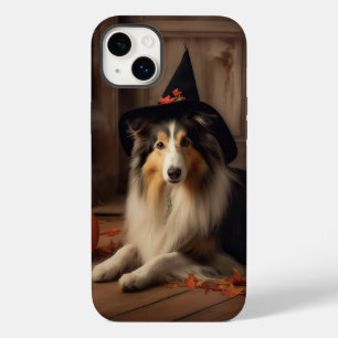 Coque Pour iPhone 14 Plus Shetland Sheepdog Citrouille Halloween effrayant