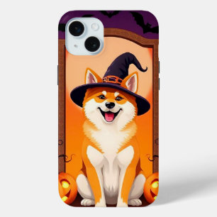 Coque iPhone 15 Mini Shiba Inu chien joyeux d'Halloween