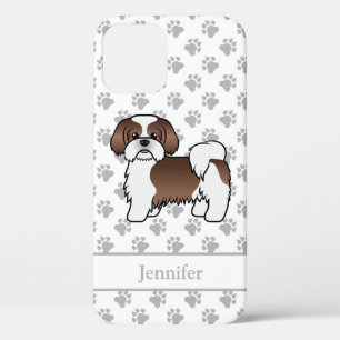 Case-Mate iPhone Case Shih Tzu de dessin animé marron et blanc & nom