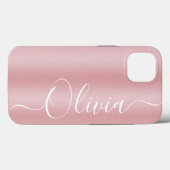 Coques Case-Mate iPhone Shimmer moderne rose métal Nom personnalisé (Verso (horizontal))