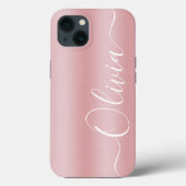 Coques Case-Mate iPhone Shimmer moderne rose métal Nom personnalisé (Verso)
