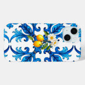 Coques Case-Mate iPhone sicilien, été, citron, mosaïque, bleu, (Verso (horizontal))