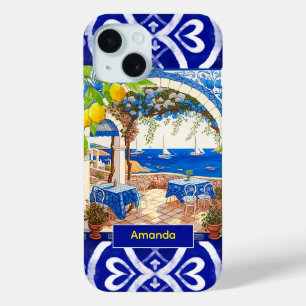 Coque Pour iPhone 15 Sicilienne Méditerranée majolica agrus carreaux bl
