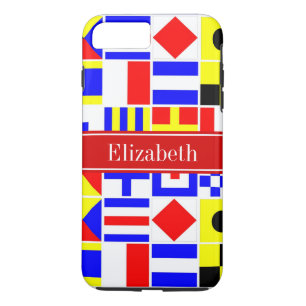 Coques Pour iPhone Signal Nautique Coloré Drapeaux Nom Rouge Monogram
