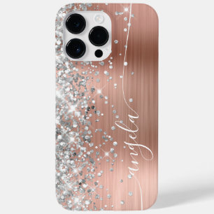Coque Pour Pour iPhone 14 Pro Max Signature du glamour argenté et Rose