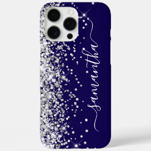 Coques iPhone 16 Pro Max Signature Féminin Noir Paillettes Argentées