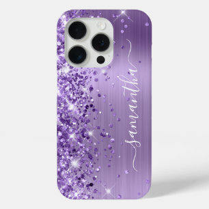 Coque iPhone 15 Pro Signature Féminin Pailleté Violet Clair Glamour