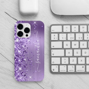 Coque Pour Pour iPhone 14 Pro Max Signature Féminin Pailleté Violet Glamour