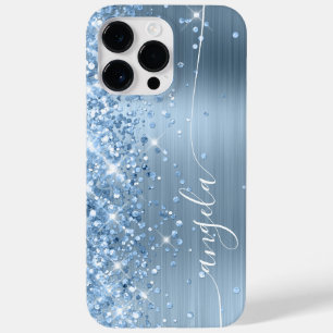 Coque Pour Pour iPhone 14 Pro Max Signature Glamour Pailleté Bleu Clair