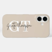 Coques Case-Mate iPhone Signature Nom Monogramme Noir et Blanc Beige (Verso (horizontal))