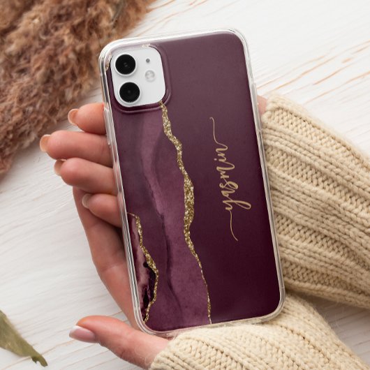 Coques Case-Mate iPhone Signature personnalisée Burgundy Gold Agate
