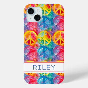 Coque iPhone 15 Mini Signe de Paix Hippie Rétro Groovy Personnalisé