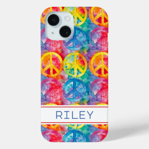 Coque Pour iPhone 15 Signe de paix hippie rétro personnalisé