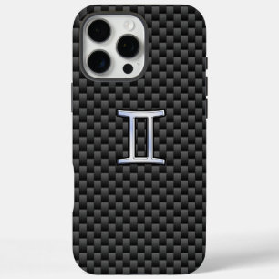 Coques iPhone 16 Pro Max Signe du zodiaque Gémeaux sur fibre de carbone cha