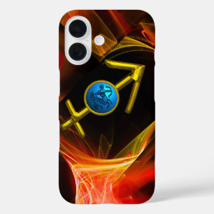 Coques iPhone 16 SIGNE ZODIAC SAGITTARIUS, Flacons Fractales Jaunes