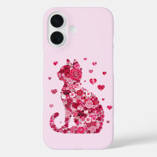 Coques iPhone 16 Silhouette Chat Floral ArtFaux Toile Enveloppée Im