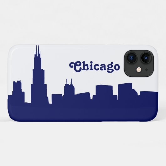 Coques Case-Mate iPhone Silhouette de Chicago bleu (Dos (Horizontal))