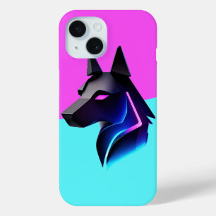 Coque Pour iPhone 15 Silhouette de chien futuriste élégant — Bleu néon