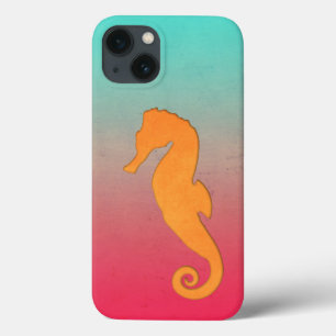 Etui iPhone 13 Silhouette de hippocampe orange Simple nautique aq