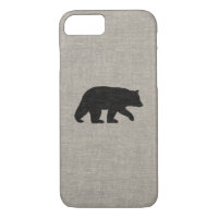 Silhouette de l'ours noir Faux Linen Burlap Style