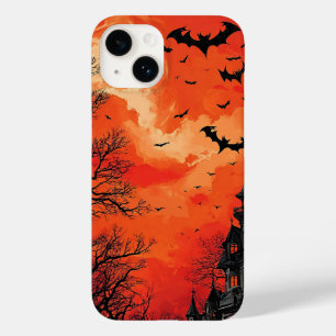 Coque Pour iPhone 14 Silhouette de manoir hanté avec chauves-souris