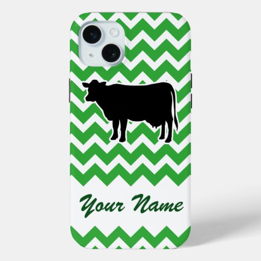 Coques Case-Mate iPhone Silhouette de vache avec Motif Chevron Vert (Verso)