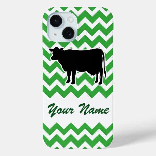 Coques Case-Mate iPhone Silhouette de vache avec Motif Chevron Vert (Verso)