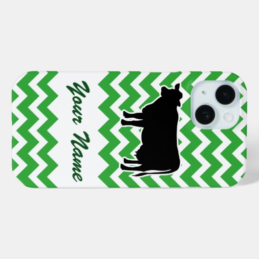 Coques Case-Mate iPhone Silhouette de vache avec Motif Chevron Vert (Verso (horizontal))