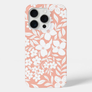 Coque iPhone 15 Pro Silhouette florale sur rose