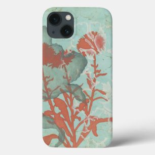 Etui iPhone 13 Silhouette of Red Flowers on Teal Background