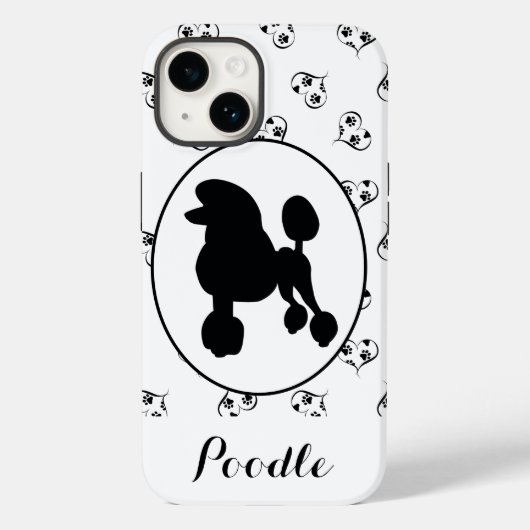 Coques Case-Mate iPhone Silhouette Poodle Coeurs et Empreintes de pattes (Verso)