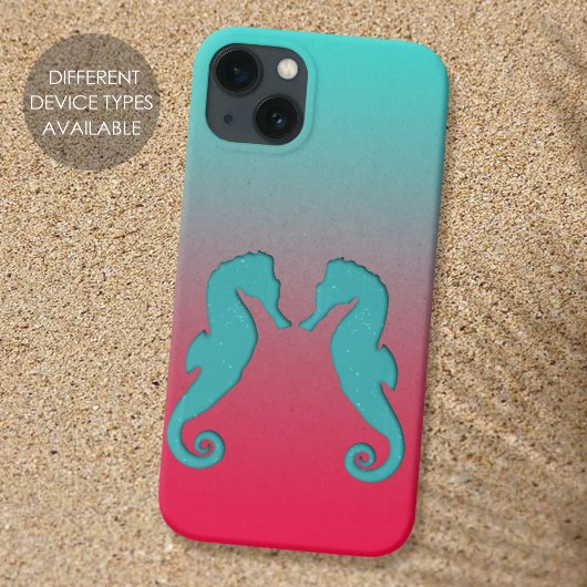 Coques Case-Mate iPhone Silhouettes de hippocampe turquoise Simple Naissan