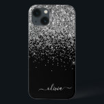 Case-Mate iPhone Case Silver Black Girl Parties scintillant étincelante<br><div class="desc">Argent et Faux Noir Étincelle et Parties scintillant à goutte brossé Monogramme en métal Nom et téléphone initial. Cela rend le cadeau parfait pour 16 ans,  mariage,  douche nuptiale,  anniversaire,  baby shower ou bachelorette pour quelqu'un qui aime le luxe glam et les styles chic.</div>