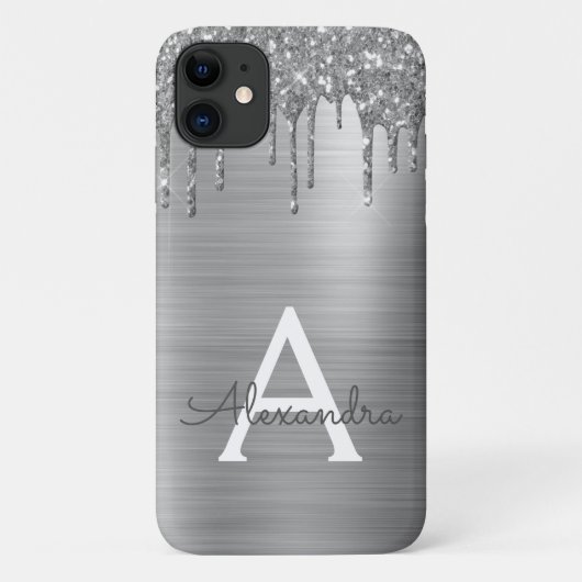Coques Case-Mate iPhone Silver Glitter Brushed metal Monogram (Dos)