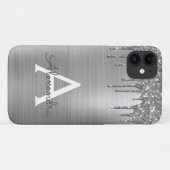 Coques Case-Mate iPhone Silver Glitter Brushed metal Monogram (Dos (Horizontal))